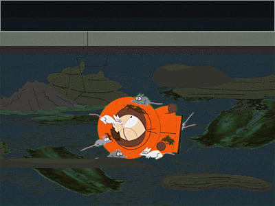 Southpark Kenny lying dead with rats, darkened image
